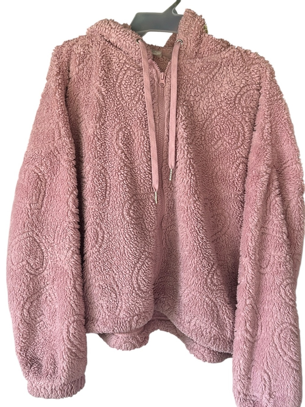 No Boundaries Plush Sherpa Half-Zip Hoodie Jacket - Dusty Rose. Xl